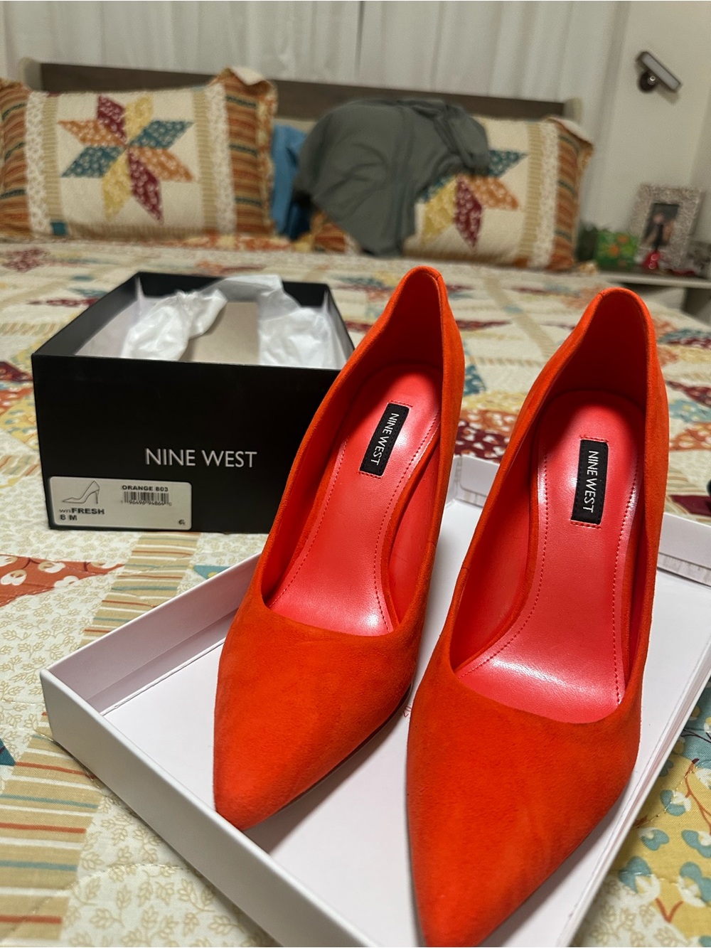 Nine West Bright Orange Pointed-Toe Suede Pumps